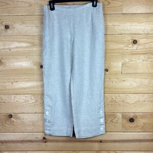 Chicos 100% Linen Beige Tan Cropped Pull On Pants Elastic Waist Lagenlook Size 2